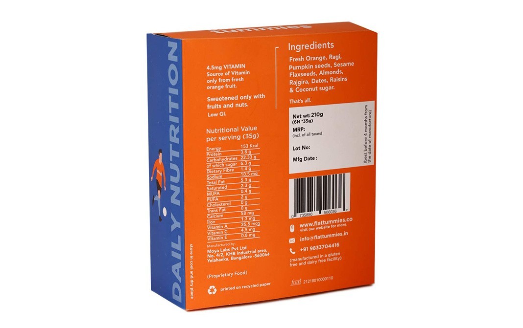 Flat Tummies 6 Vitamin Bars, Fresh Orange    Box  210 grams